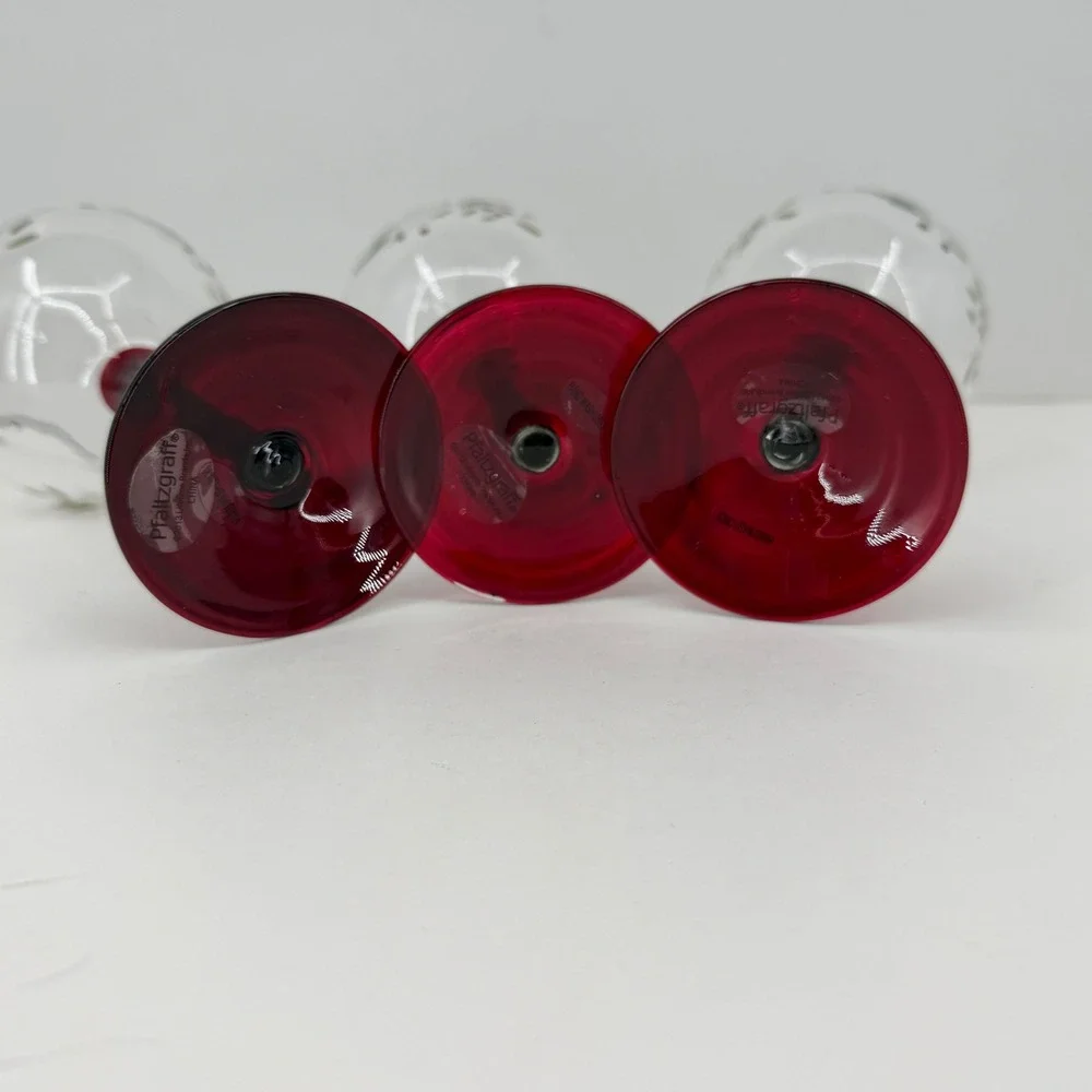 Pfaltzgraff Winterberry Wine Glass Set 3 Clear Red Holiday Holly Berry 8.5 Inch
